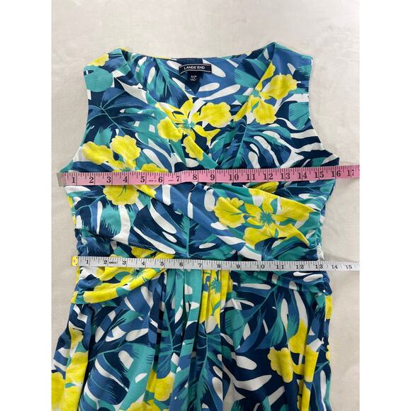 Lands End Floral Wrap Front Stretch Sleeveless Casual Dress Tropical Vacation - Picture 7 of 8
